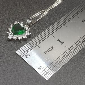 925 Silver Green CZ Emerald Necklace Hearts Summer  Anniversary Birthday Gift